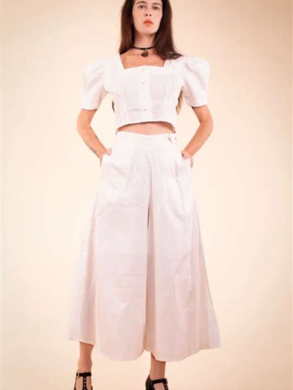 HKM White Gauze Wide Leg Pant - Sz 6 - Samantha Pleet - Hannah Kristina Metz